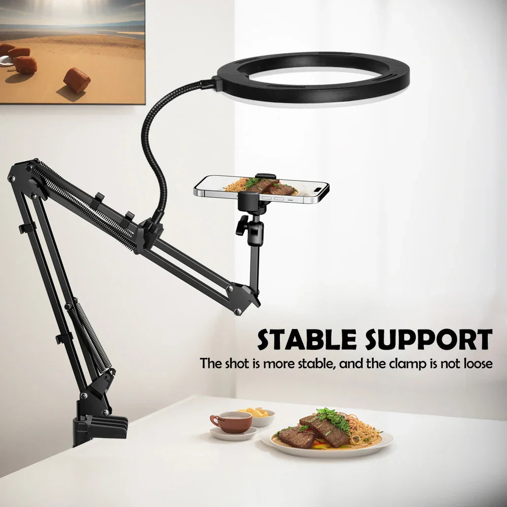 LED USB Fill Light with Phone Live Streaming Stand Flexible Gooseneck Circular Fill Light for Phone Live Streaming Clamp or Base